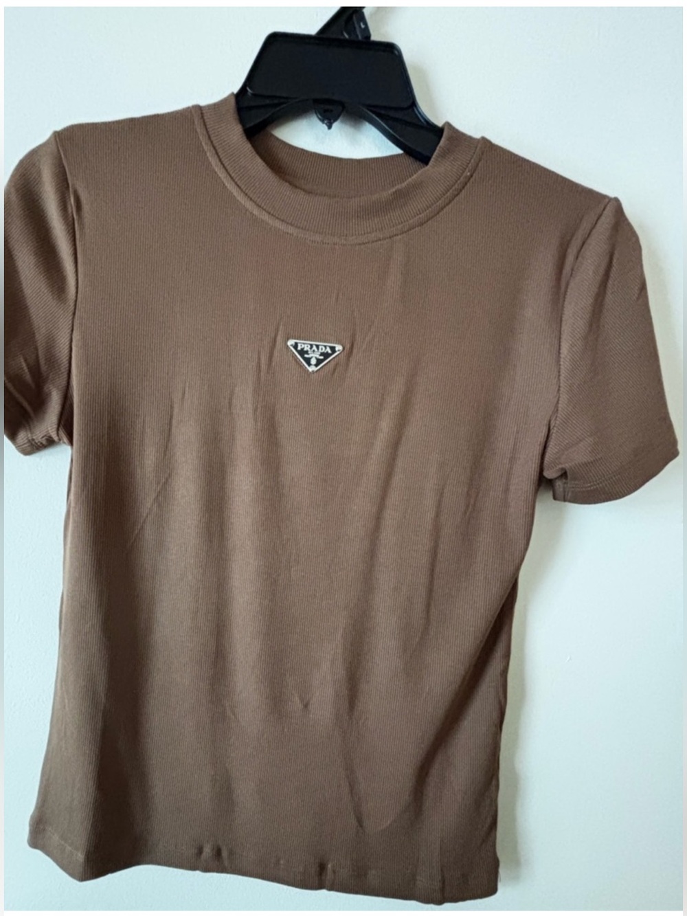 New Brown Ribbed Tee with Triangle Logo Size F